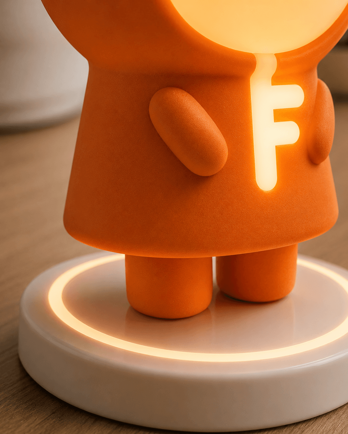 Close-up of Keylo soft-touch orange material finish